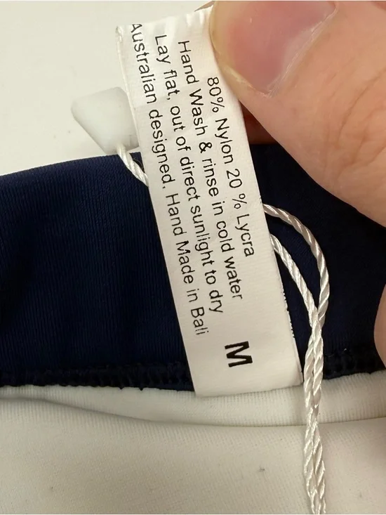 NWT TJ Swim Celeste White & Navy Ribbed Bikini Cheeky Swim Bottoms Size Medium - Picture 10 of 11